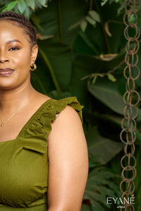 Olive green UMBO crop top close-up