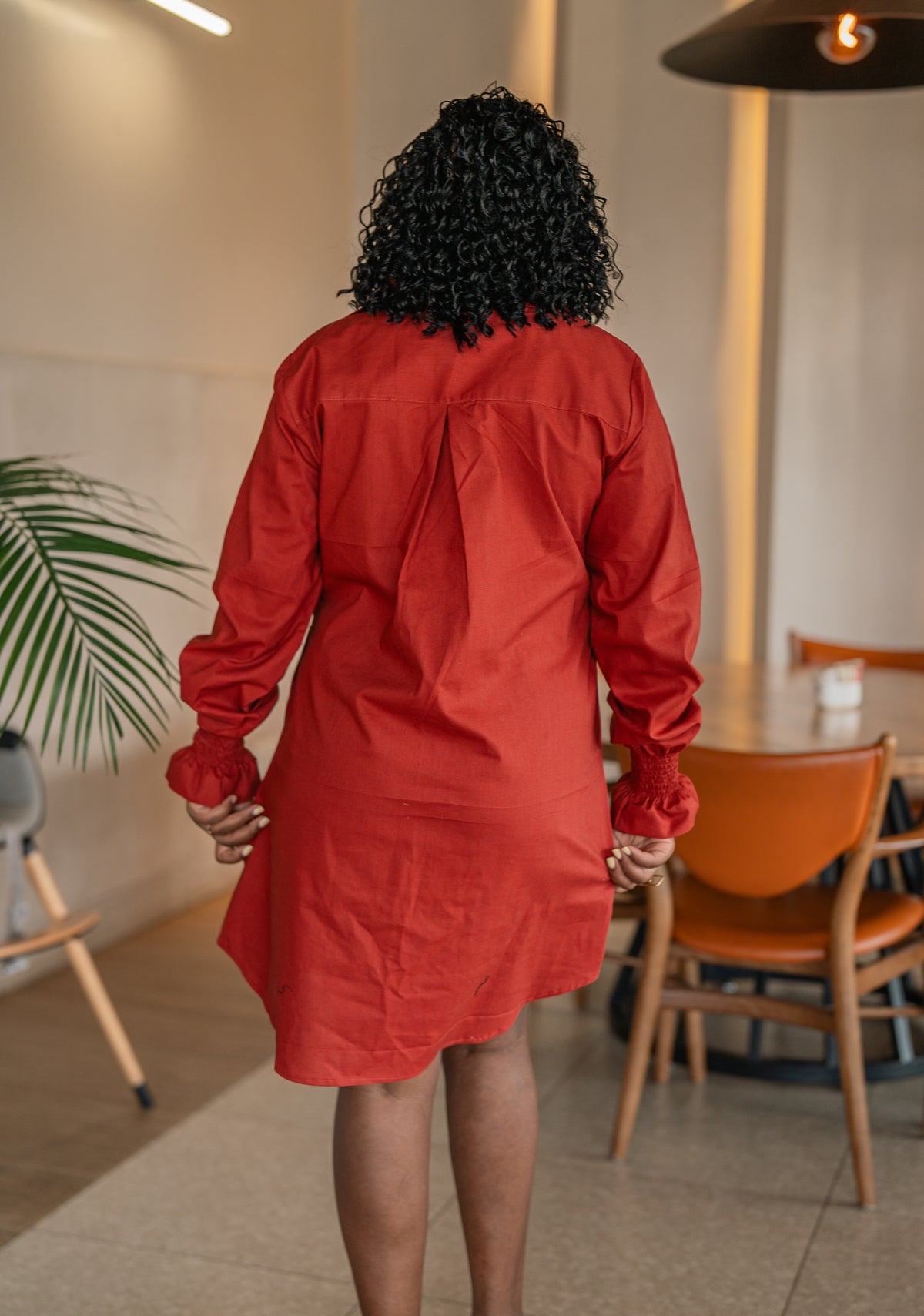 Back view of the terracotta CHETU shirt dress