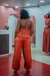 Back view of the terracotta Maputo top and pants set
