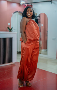 Terracotta Maputo top and pants set, full-length front view