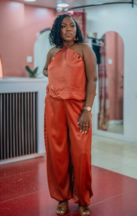 Terracotta Maputo top and pants set, full-length front view