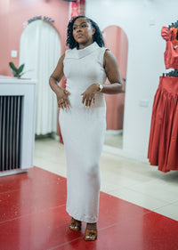 Beige Msimu knit maxi dress, full-length front view