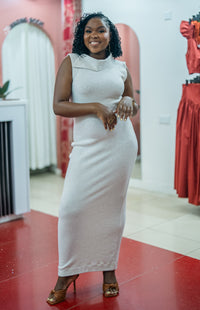 Beige Msimu knit maxi dress, full-length front view