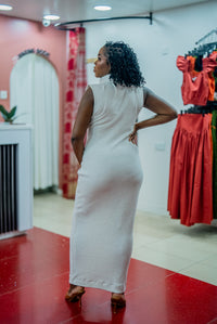 Beige Msimu knit maxi dress, full-length back view