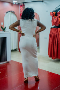 Beige Msimu knit maxi dress, full-length back view