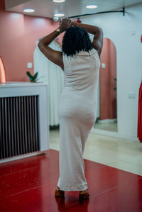 Beige Msimu knit maxi dress, full-length back view