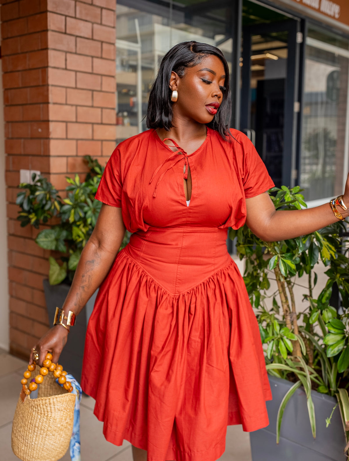 UMBO Short Dress - Terracotta