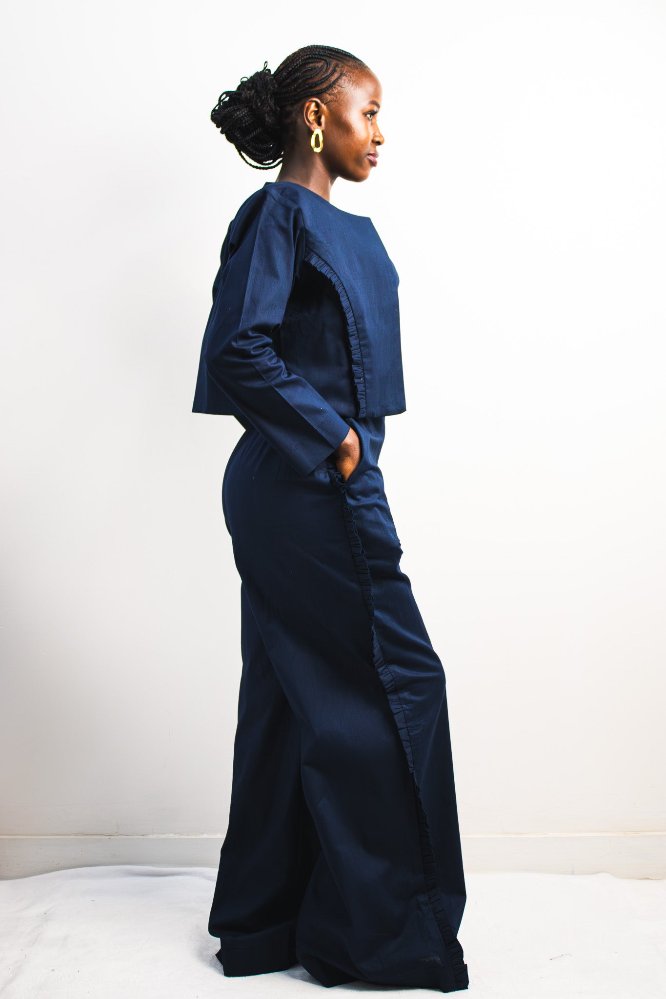 UTU Crop Coat - Navy Blue