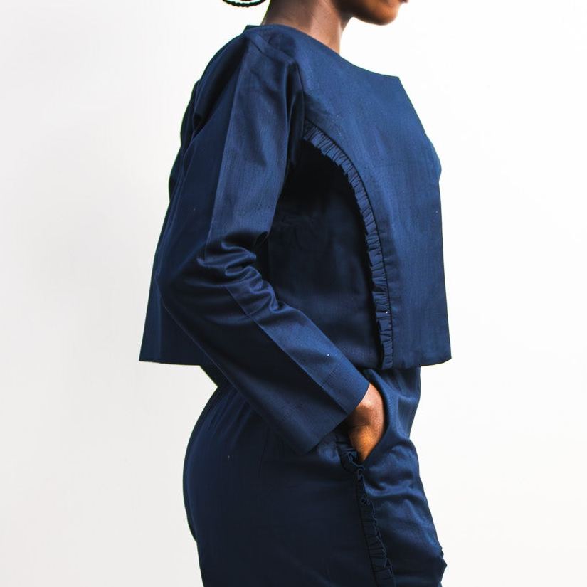 UTU Crop Coat - Navy Blue