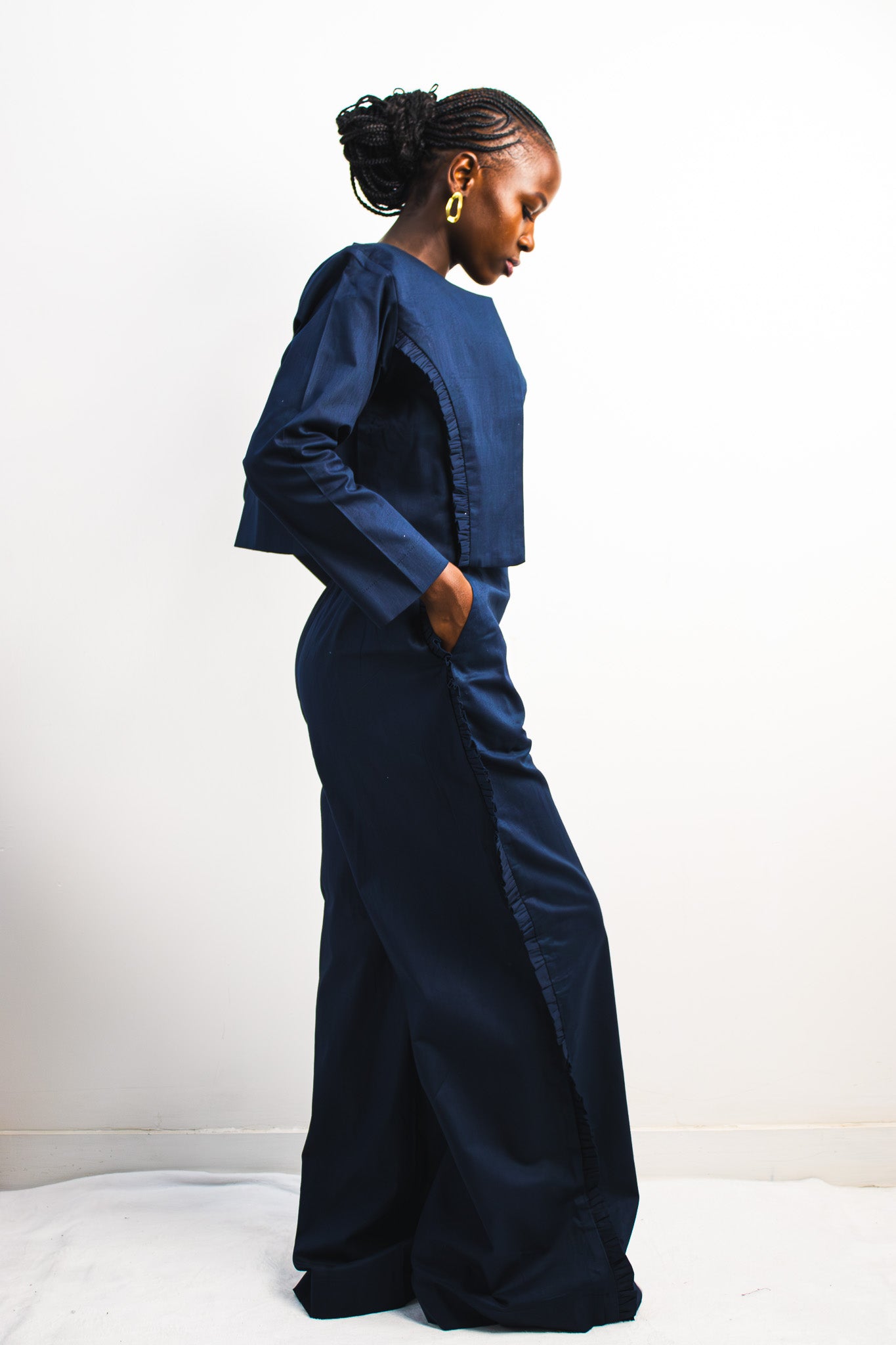 UTU Crop Coat - Navy Blue