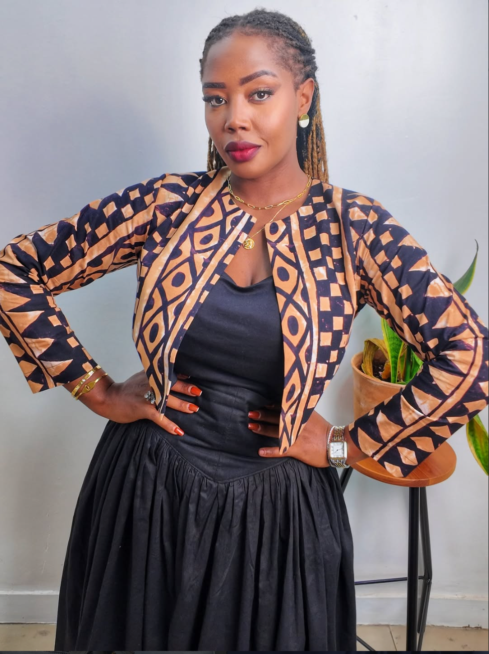 UTU Crop Coat African Print - Brown & Black