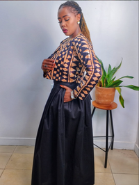 UTU Crop Coat African Print - Brown & Black