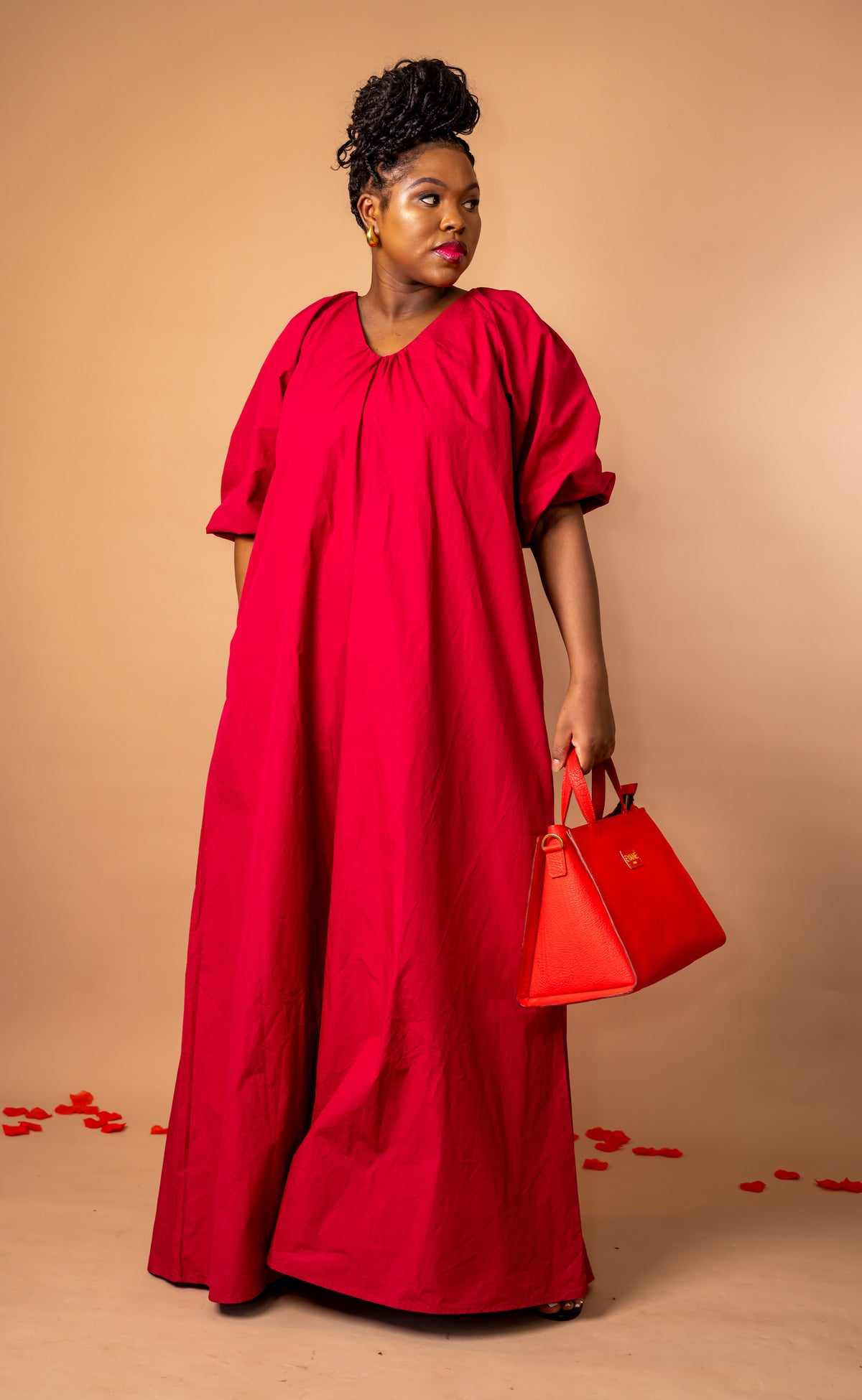 Upeo plum maxi dress with INKA Leather Bag